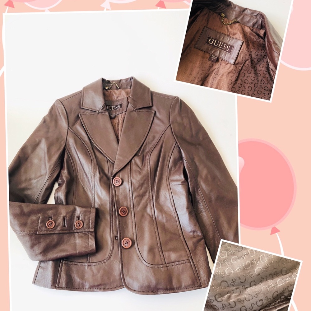 GUESS women genuine leather jacket coat S